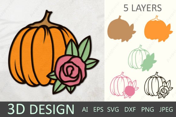3d Layered Fall Pumpkin, Pumpkin Svg for Graphics & Crafts