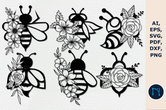 Bee with Flowers SVG Bundle Cut File for Graphics and Crafts