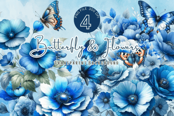 Blue Flowers Clipart Watercolor Floral Graphics and Illustrations