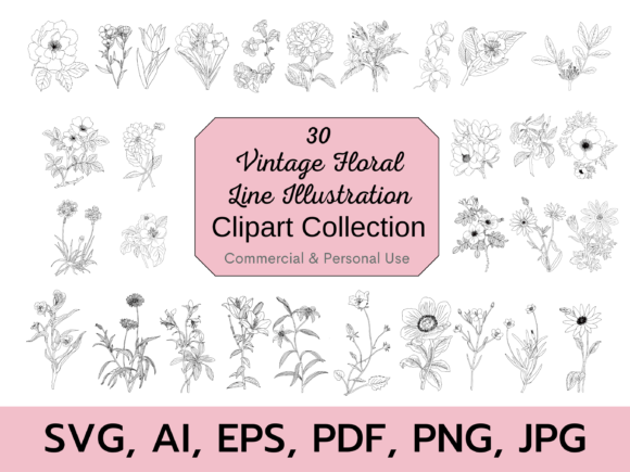 Botanical Vintage Floral Clipart Bundle
