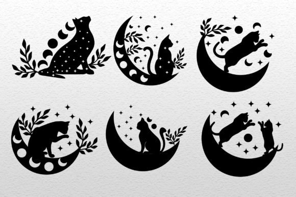 Celestial Cat Floral Moon SVG Graphics for Crafts
