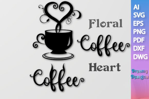 Coffee Floral Heart SVG Paper Laser: Graphics for Crafts