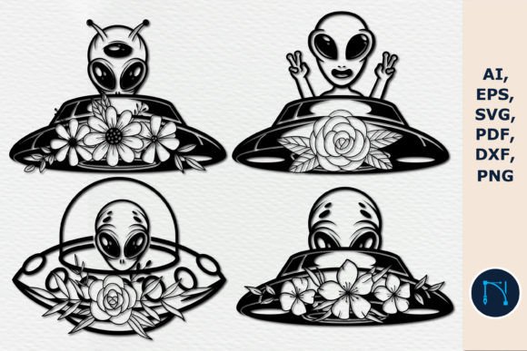 Floral Aliens Spacecraft SVG Bundle for Graphics and Crafts