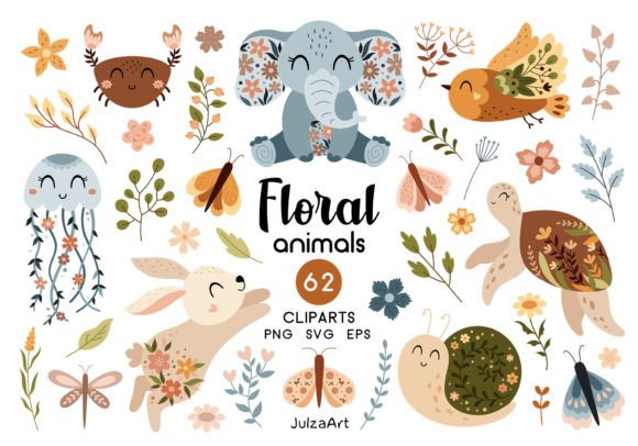 Floral Animal Clipart, Animals Svg Png: Graphics and Illustrations for Branding