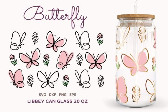 Floral Butterfly SVG Can Glass 20oz