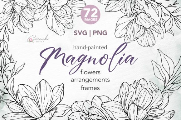 Floral Line Art SVG, Magnolia Line Art Graphics
