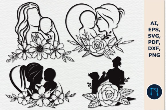 Floral Mom and Child SVG Bundle Cut File for Graphics & Crafts