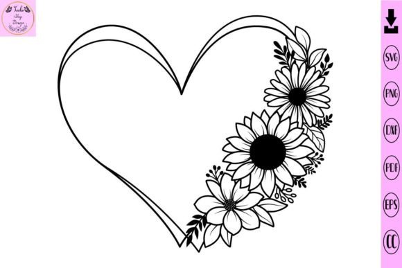 Flower Heart Svg Flower Svg Graphics for Print Templates