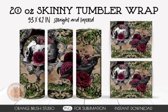 Gothic Skinny Tumbler Wrap Floral Skull Graphics for Crafts