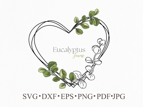 Heart Frame Floral Watercolor Eucalyptus Graphics and Illustrations Review