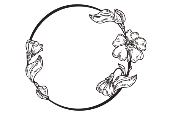 Herbal Frame. Floral Circle. Hand Darwn Graphics and Illustrations