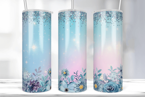 Holographic Glitter Floral Tumbler Wrap: Graphics for Print Templates