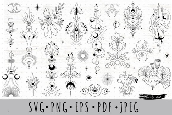 Mystic Floral Celestial Cliparts SVG Kit: Graphics and Illustrations for Editorial Use