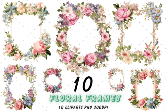 Pastel Floral Frames Sublimation Clipart for Graphics and Illustrations