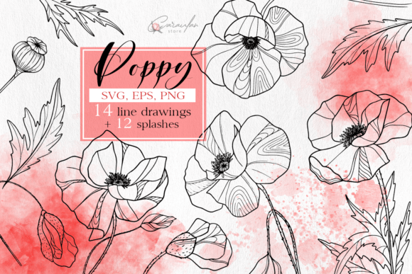 Poppy Line Art Graphics and Illustrations for Crafters