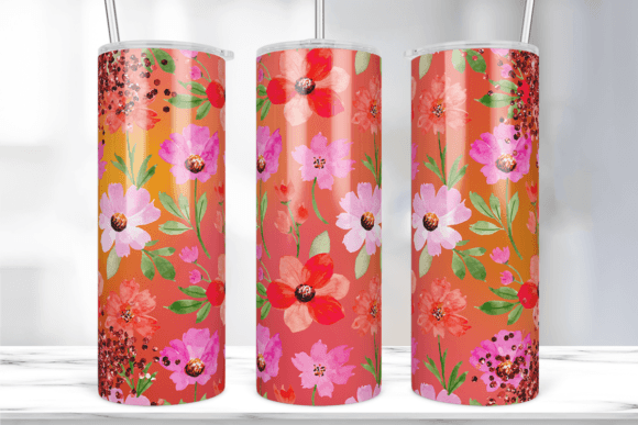 Red Glitter Floral Tumbler Wrap: Graphics for Print Templates