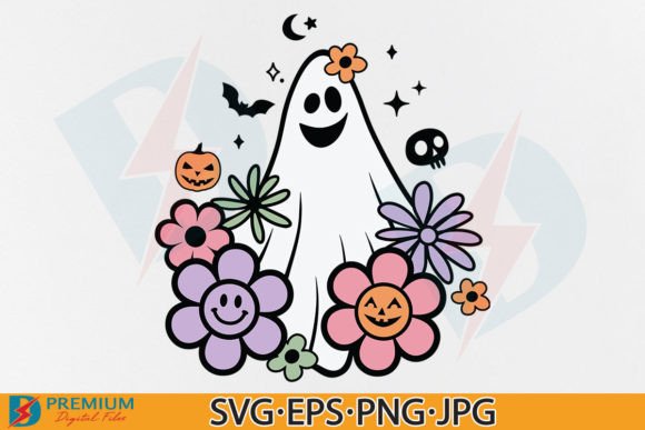 Retro Floral Ghost SVG, Cute Halloween Graphics and T-Shirt Designs