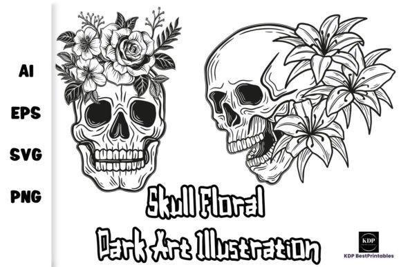 Skull Floral Dark Art Illustration V12 Graphics and Illustrations Review