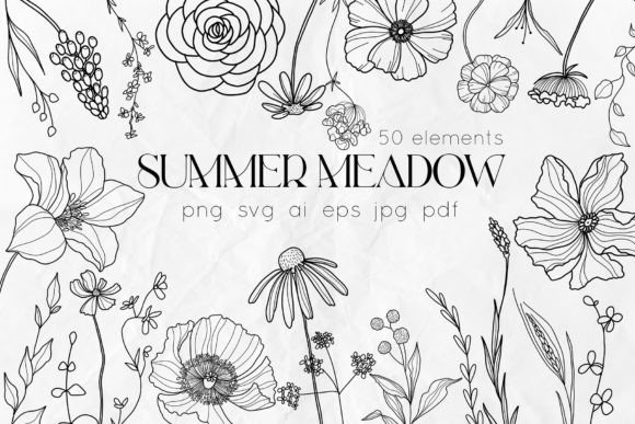 Summer Meadow Line Art Floral Svg Graphics and Illustrations Review