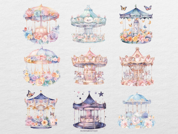 Watercolor Floral Carousel ClipArt PNG Graphics and Illustrations Review