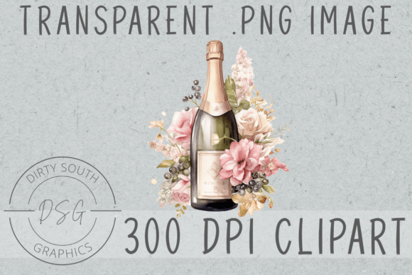 Watercolor Floral Champagne Bottle Graphics and Illustrations Review